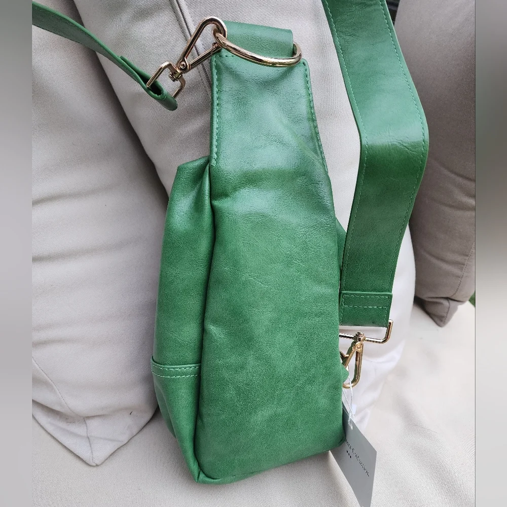 Pretty Simple Women's Waverly Emerald Woven Vegan Leather Sling Crossbody Bag - Picture 8 of 9